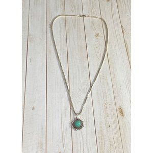 Sterling and Turquoise Round Bell Trading Pendant 925 Italy Chain Link Necklace